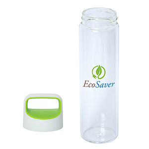 WB8480-600 ML. (20 FL. OZ.) GLASS WATER BOTTLE-Lime Green/White lid/Glass bottle